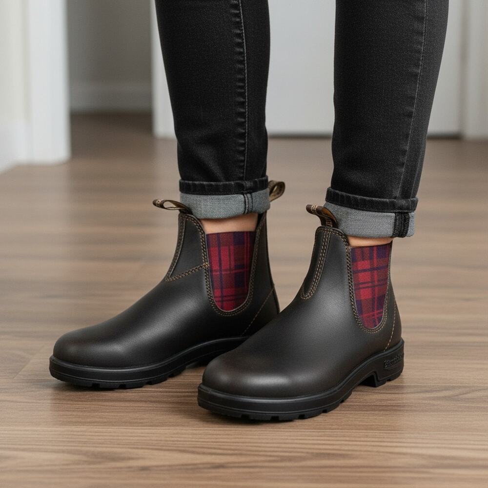 Blundstone 2100 Original 500 Womens Chelsea Boots Brown Tartan Check Sz 6.5 New